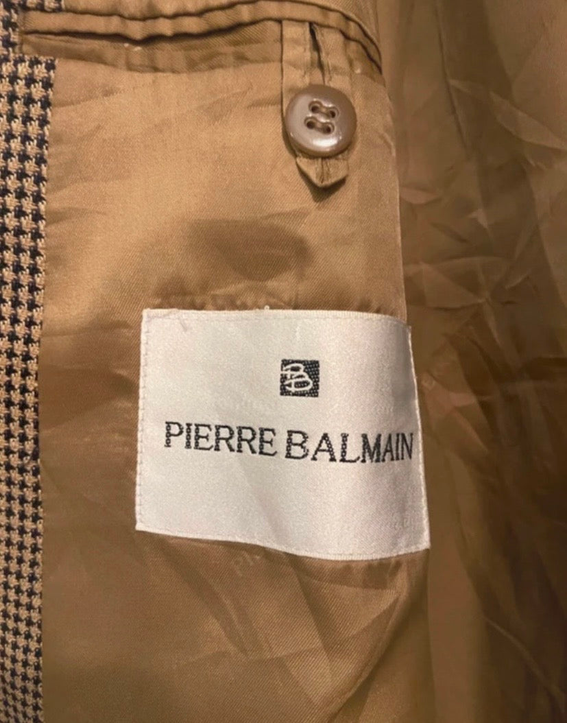 Men’s Pierre Balmain Vintage Wool & Silk Houndstooth Brown Blazer Size 44R
