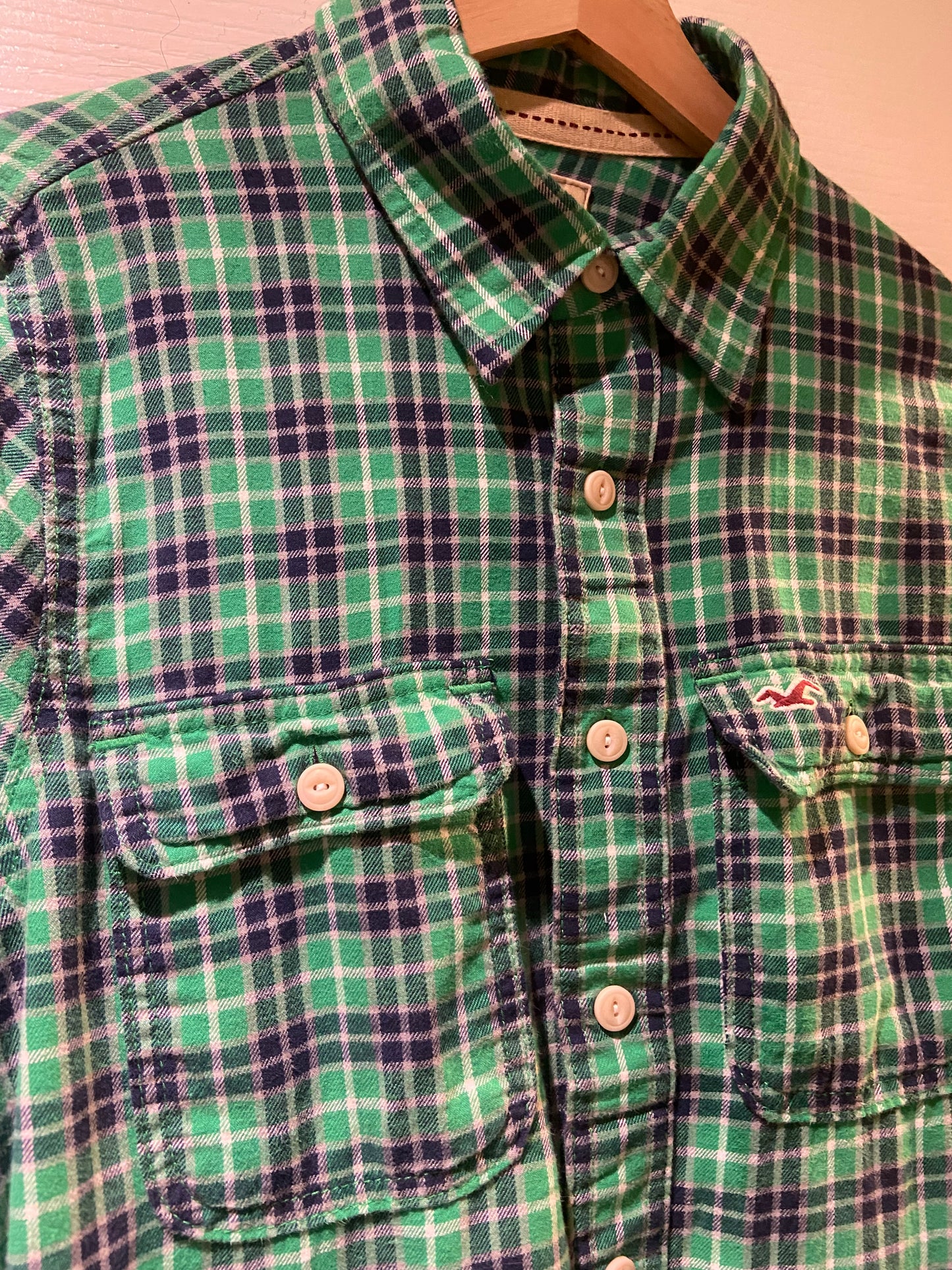 Men’s Hollister Green Checked Cotton Flannel Shirt Size M