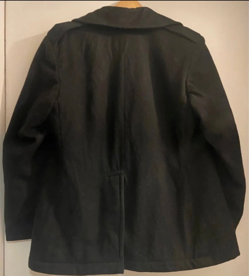 Ladies Ex US Navy Vintage Military Peacoat Overcoat Black Pure Wool Size 10