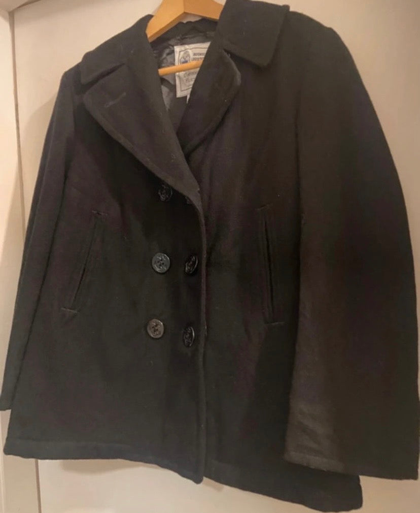 Ladies Ex US Navy Vintage Military Peacoat Overcoat Black Pure Wool Size 10