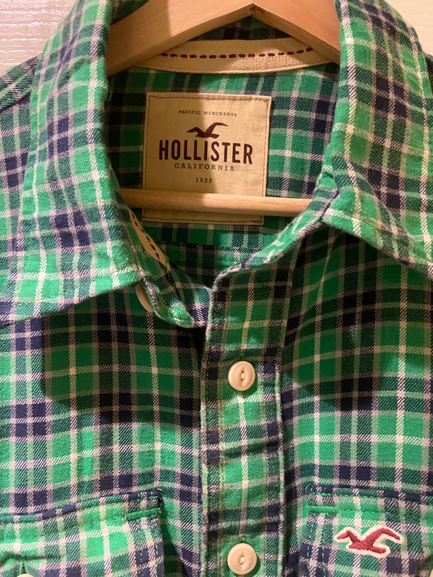 Men’s Hollister Green Checked Cotton Flannel Shirt Size M