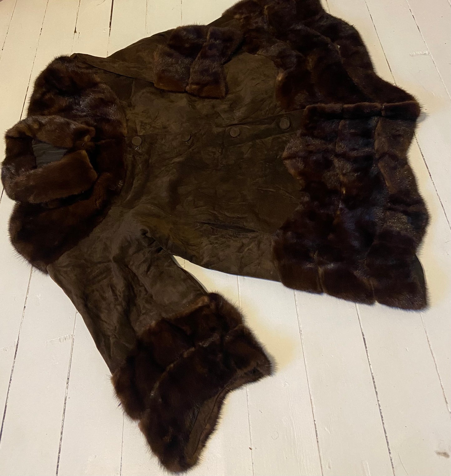 Ladies Brown Suede and Fur Vintage Coat Size 18-20