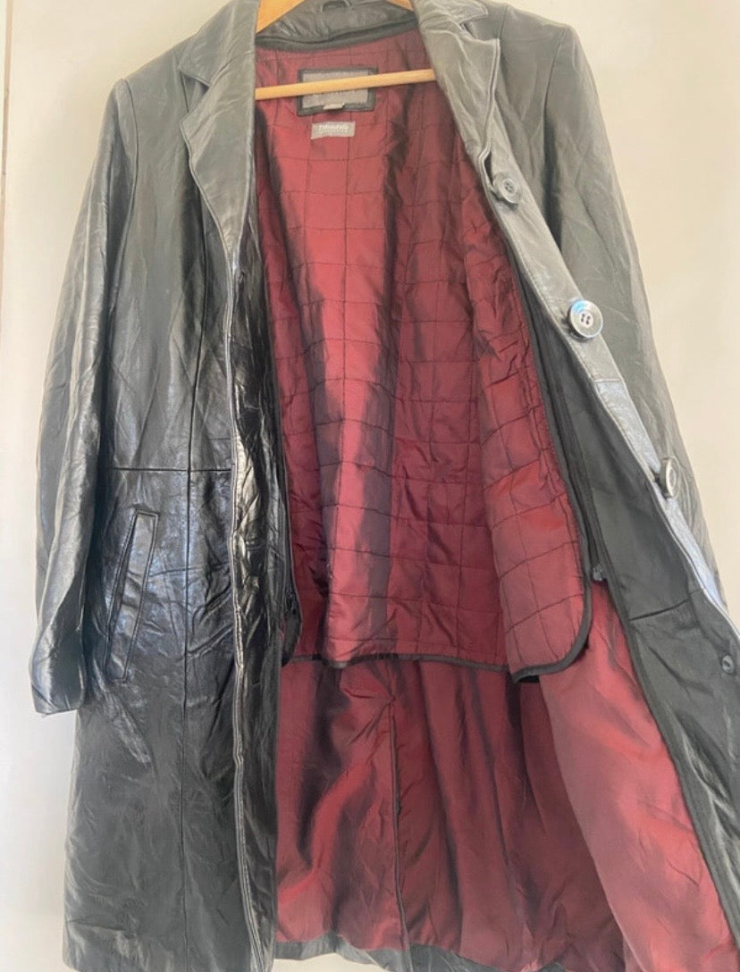 Ladies Wilsons Soft Leather Black Vintage Coat Detachable Quilted Lining Size 12