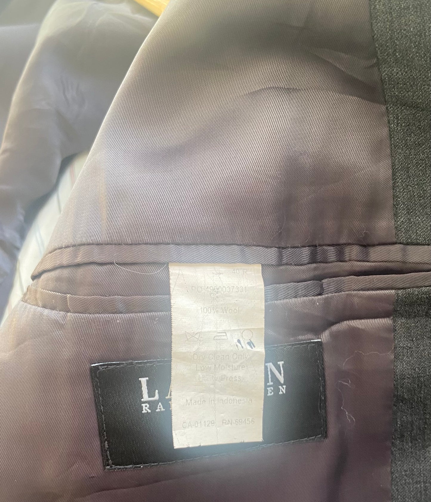 Men’s Grey Pure Wool Suit Jacket Blazer Ralph Lauren Size 40R