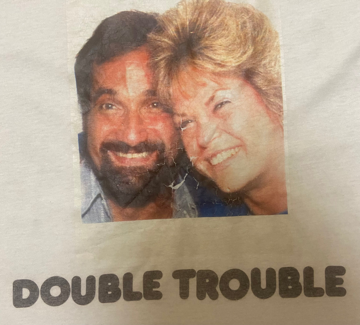 T-Shirt White Cotton Mix Single Stitch 1980s ‘Double Trouble’ by  Screen Stars Size XL