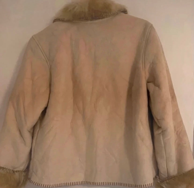 Ladies Vintage Coldwater Creek Beige South American Boho Faux Fur Jacket Size M 12