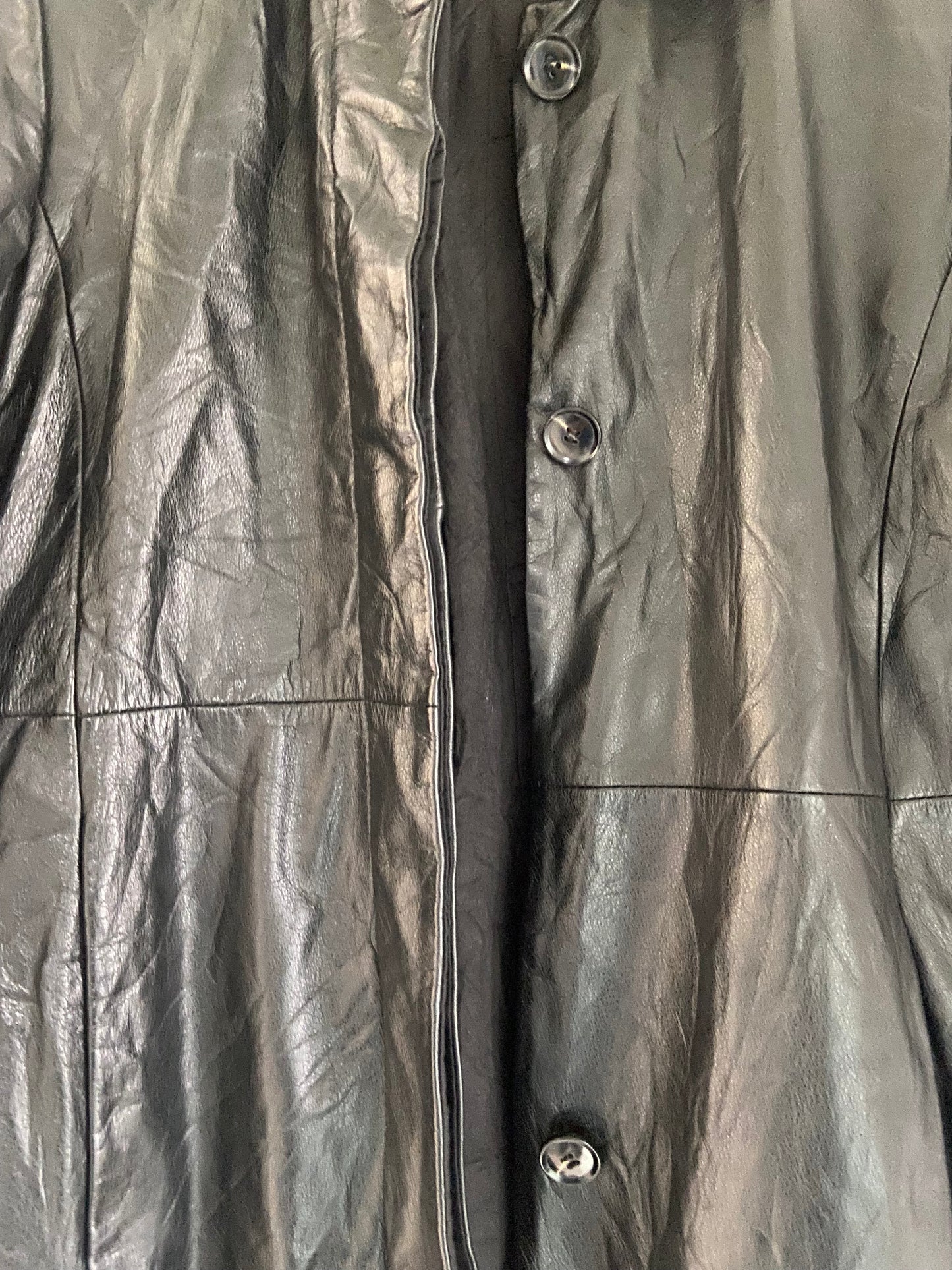Ladies Soft Leather Vintage Black German Coat Size S /10