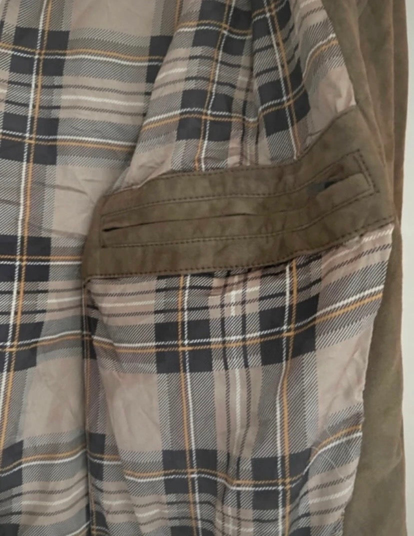 Men’s Brown Suede Jacket, Vintage Cruiser, Faux Snakeskin Collar & Trim, Size 42”