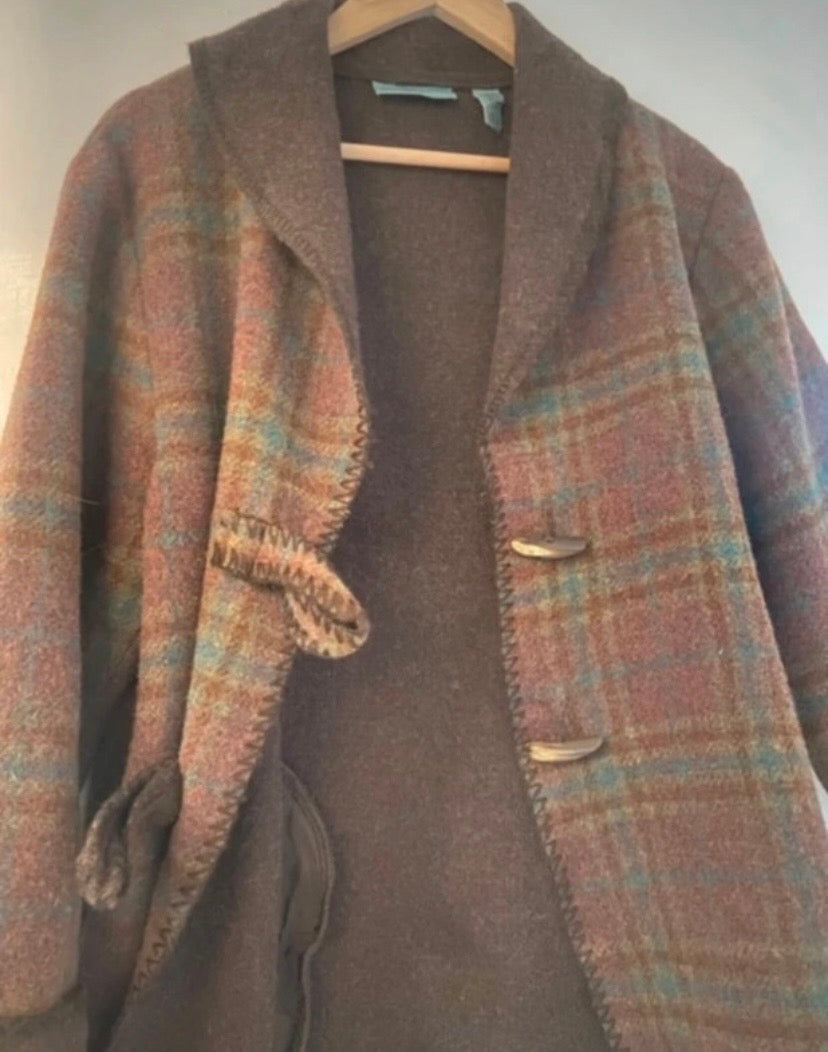 Ladies Marsh Landing (USA) Vintage Brown Plaid Check Wool Jacket Coat Unlined Size 12