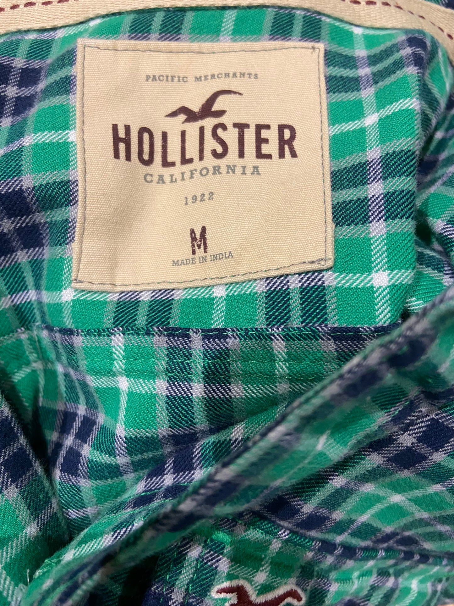 Men’s Hollister Green Checked Cotton Flannel Shirt Size M