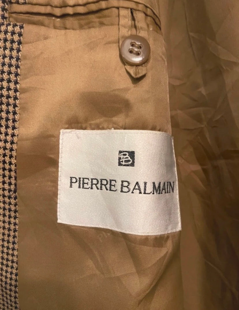 Men’s Pierre Balmain Vintage Wool & Silk Houndstooth Brown Blazer Size 44R