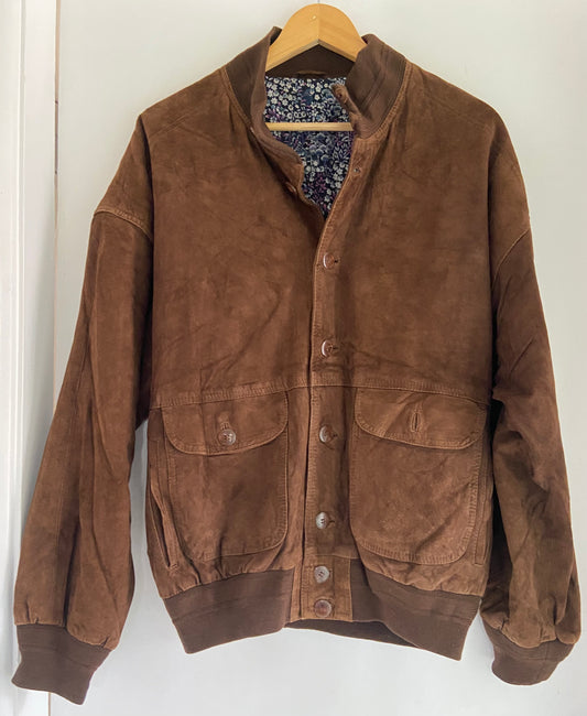 Men’s Dark Brown Suede Vintage Bomber Jacket Size 2XL