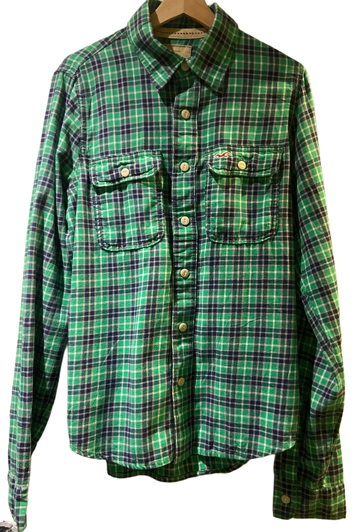 Men’s Hollister Green Checked Cotton Flannel Shirt Size M