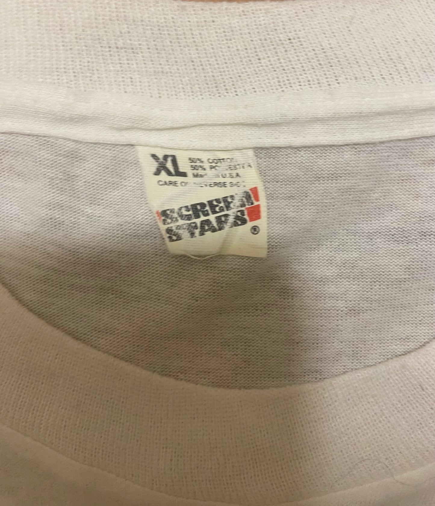 T-Shirt White Cotton Mix Single Stitch 1980s ‘Double Trouble’ by  Screen Stars Size XL