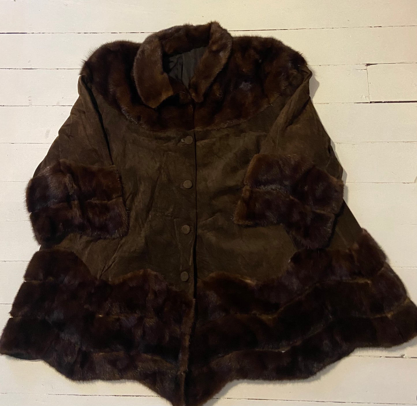 Ladies Brown Suede and Fur Vintage Coat Size 18-20