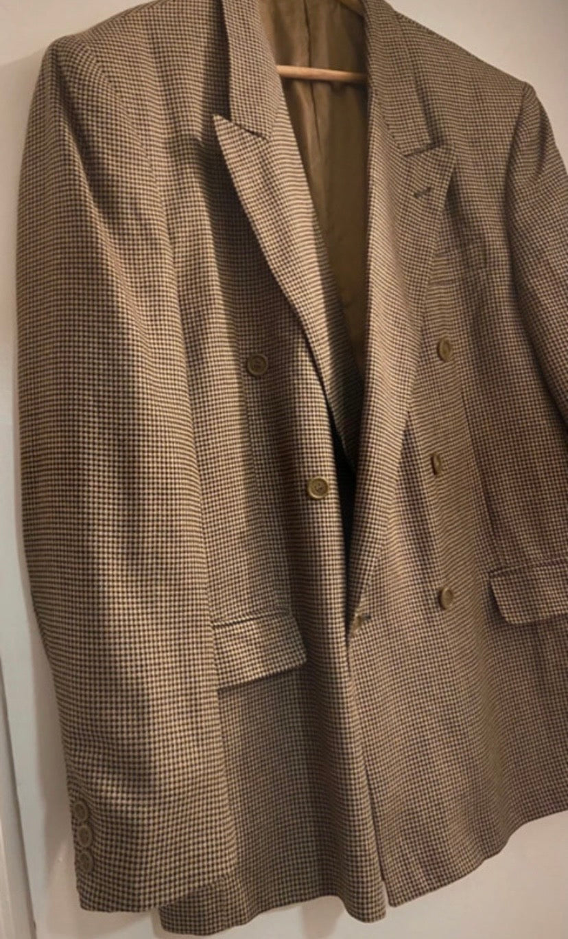 Men’s Pierre Balmain Vintage Wool & Silk Houndstooth Brown Blazer Size 44R