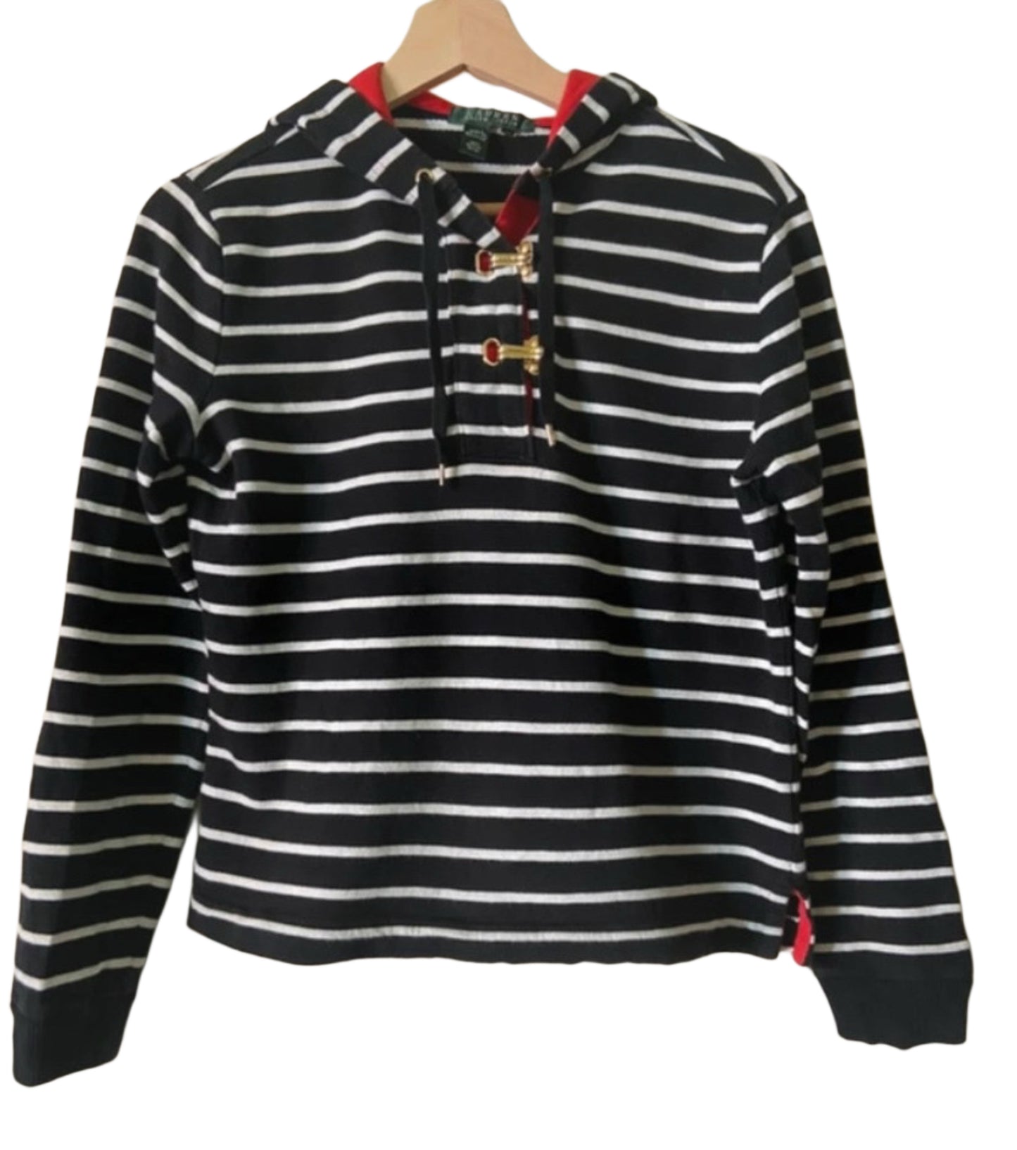 Ralph Lauren Women’s Striped Hoodie Size 8 Black and White