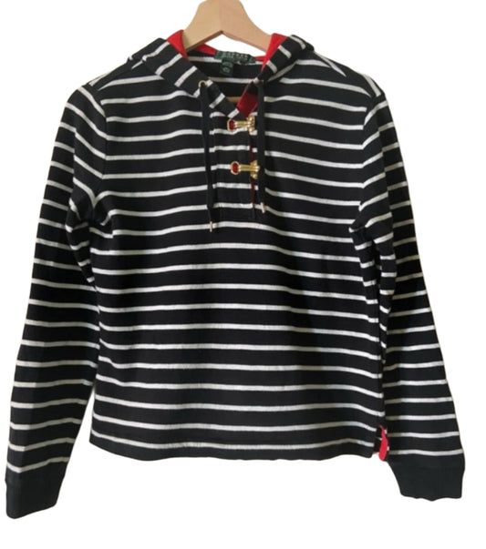 Ralph Lauren Women’s Striped Hoodie Size 8 Black and White