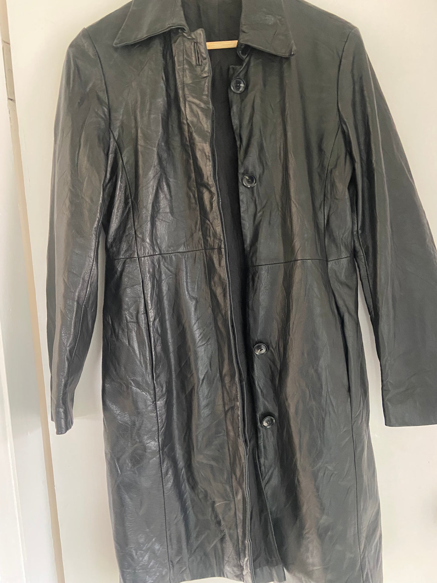 Ladies Soft Leather Vintage Black German Coat Size S /10