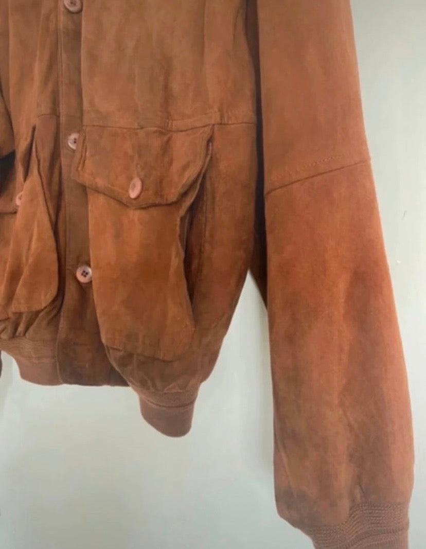 Men’s Suede Bomber Jacket Tan Brown Size 42”