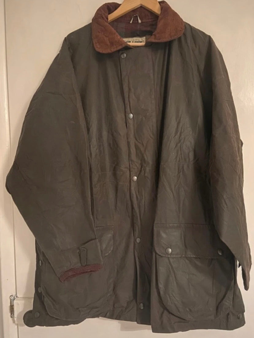 Cotton Wax Jacket Green, Vintage, English, 3XL (Vintage size is XL)