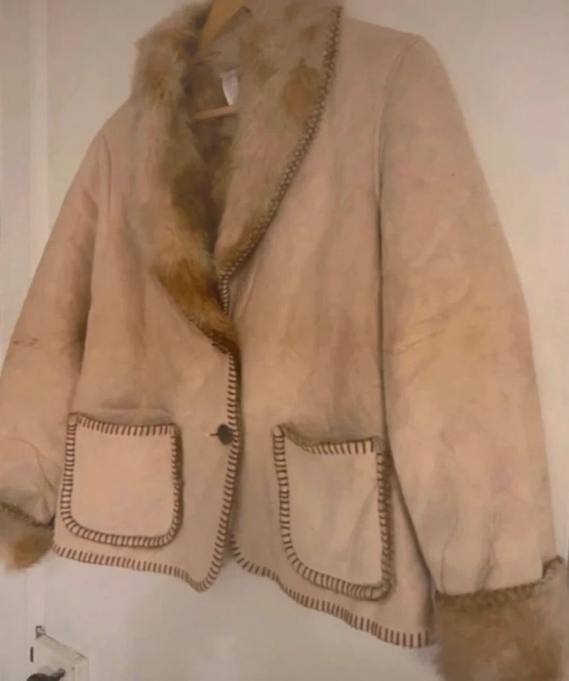 Ladies Vintage Coldwater Creek Beige South American Boho Faux Fur Jacket Size M 12
