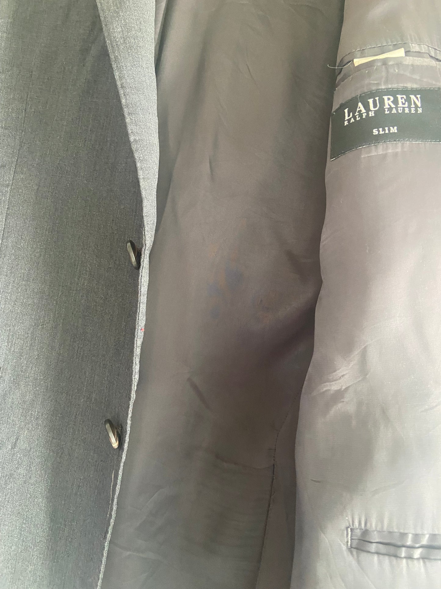 Men’s Grey Pure Wool Suit Jacket Blazer Ralph Lauren Size 40R