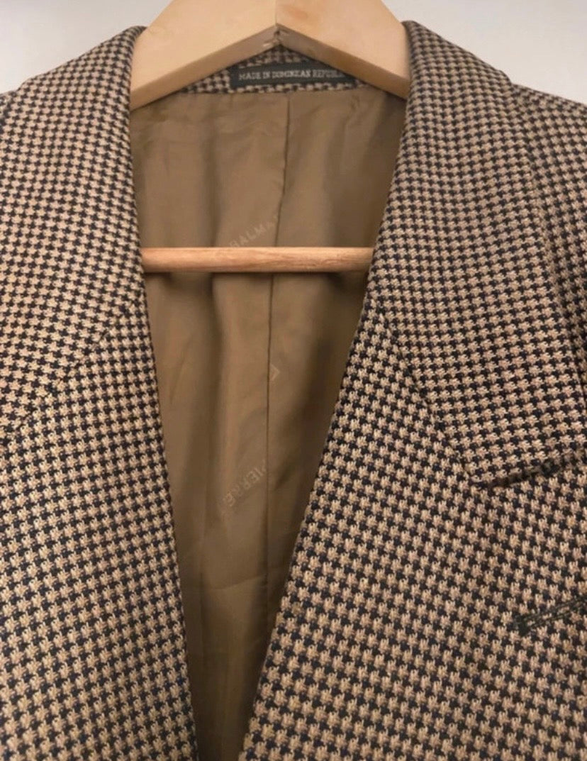 Men’s Pierre Balmain Vintage Wool & Silk Houndstooth Brown Blazer Size 44R