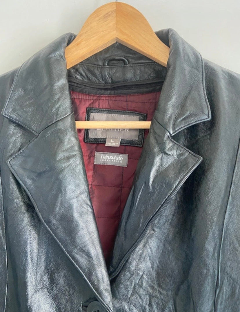 Ladies Wilsons Soft Leather Black Vintage Coat Detachable Quilted Lining Size 12