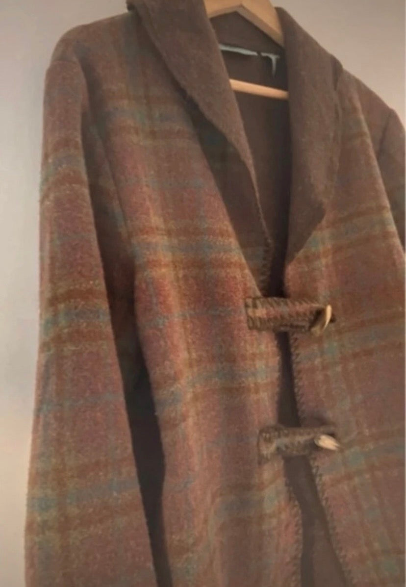 Ladies Marsh Landing (USA) Vintage Brown Plaid Check Wool Jacket Coat Unlined Size 12