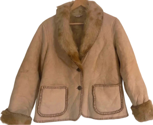 Ladies Vintage Coldwater Creek Beige South American Boho Faux Fur Jacket Size M 12