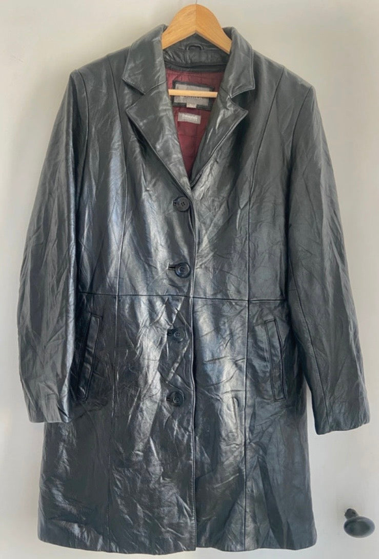 Ladies Wilsons Soft Leather Black Vintage Coat Detachable Quilted Lining Size 12