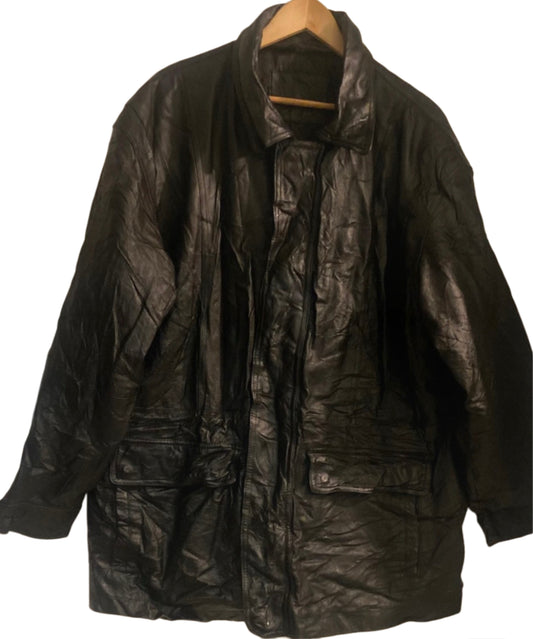 Men’s Black Leather Vintage Jacket Quilted Lining Size 42”