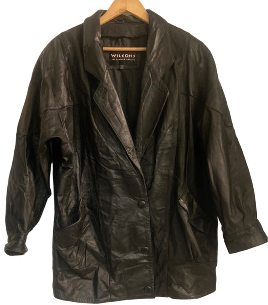 Men’s Vintage 1980s Black Leather Patch Back Jacket Wilsons 3XL (Vintage L)