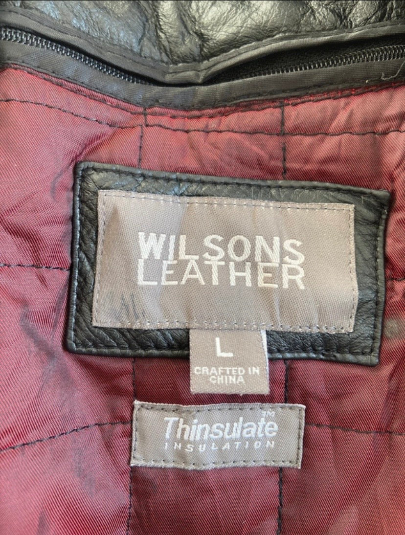 Ladies Wilsons Soft Leather Black Vintage Coat Detachable Quilted Lining Size 12