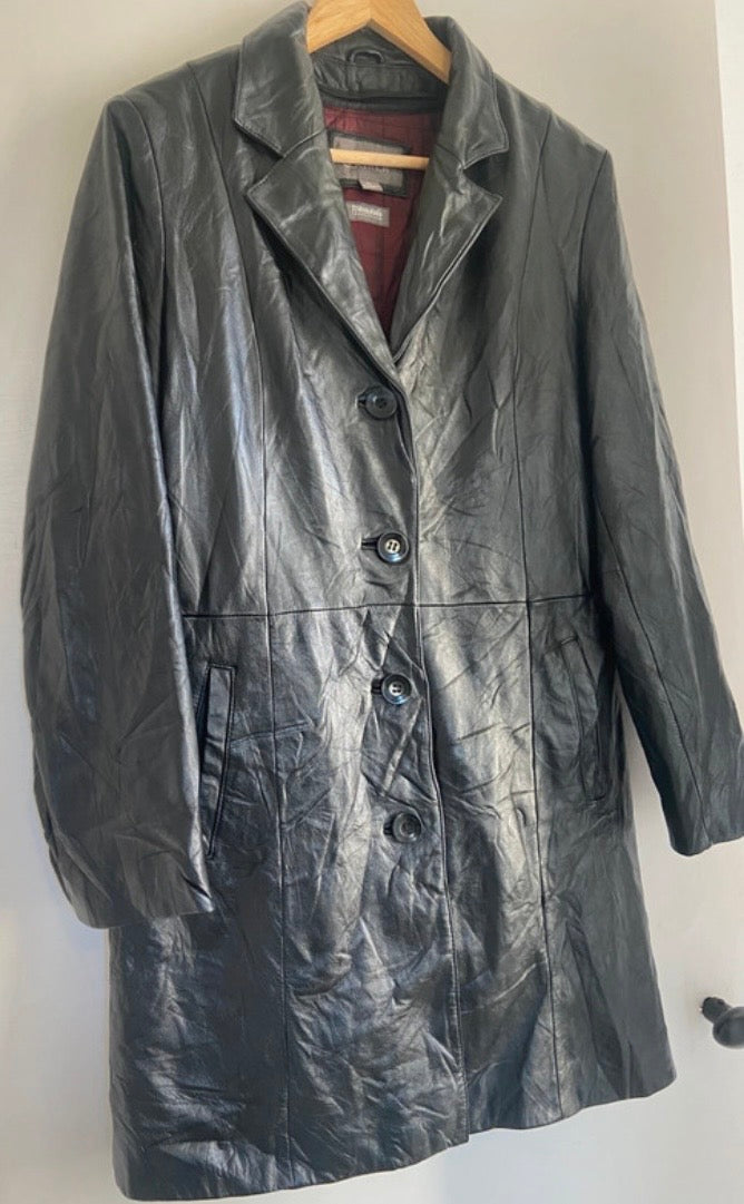 Ladies Wilsons Soft Leather Black Vintage Coat Detachable Quilted Lining Size 12