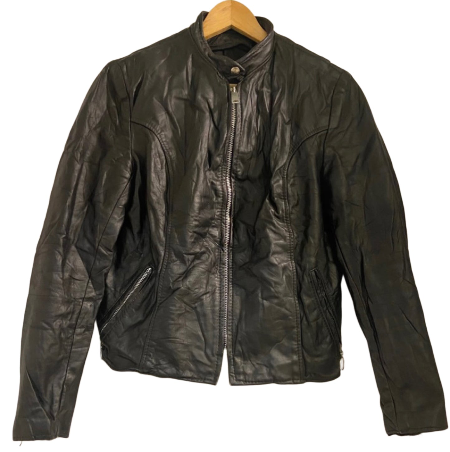 Ladies vintage black leather biker jacket  Brooks label size 12