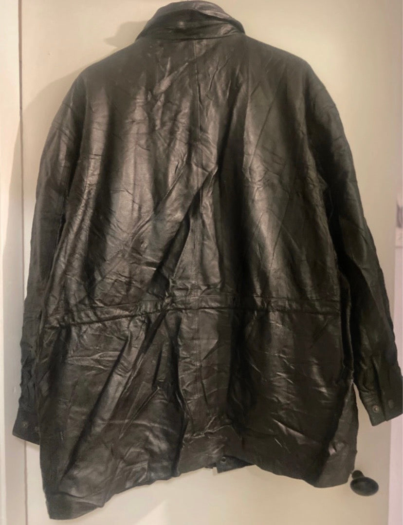 Men’s Black Leather Vintage Jacket Quilted Lining Size 42”