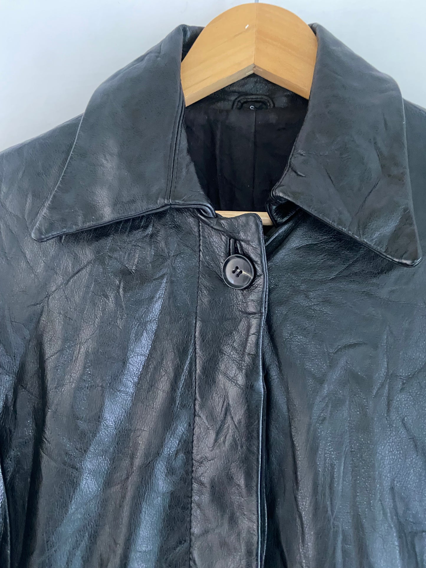 Ladies Soft Leather Vintage Black German Coat Size S /10