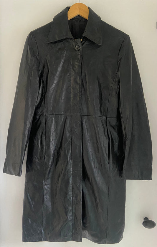 Ladies Soft Leather Vintage Black German Coat Size S /10
