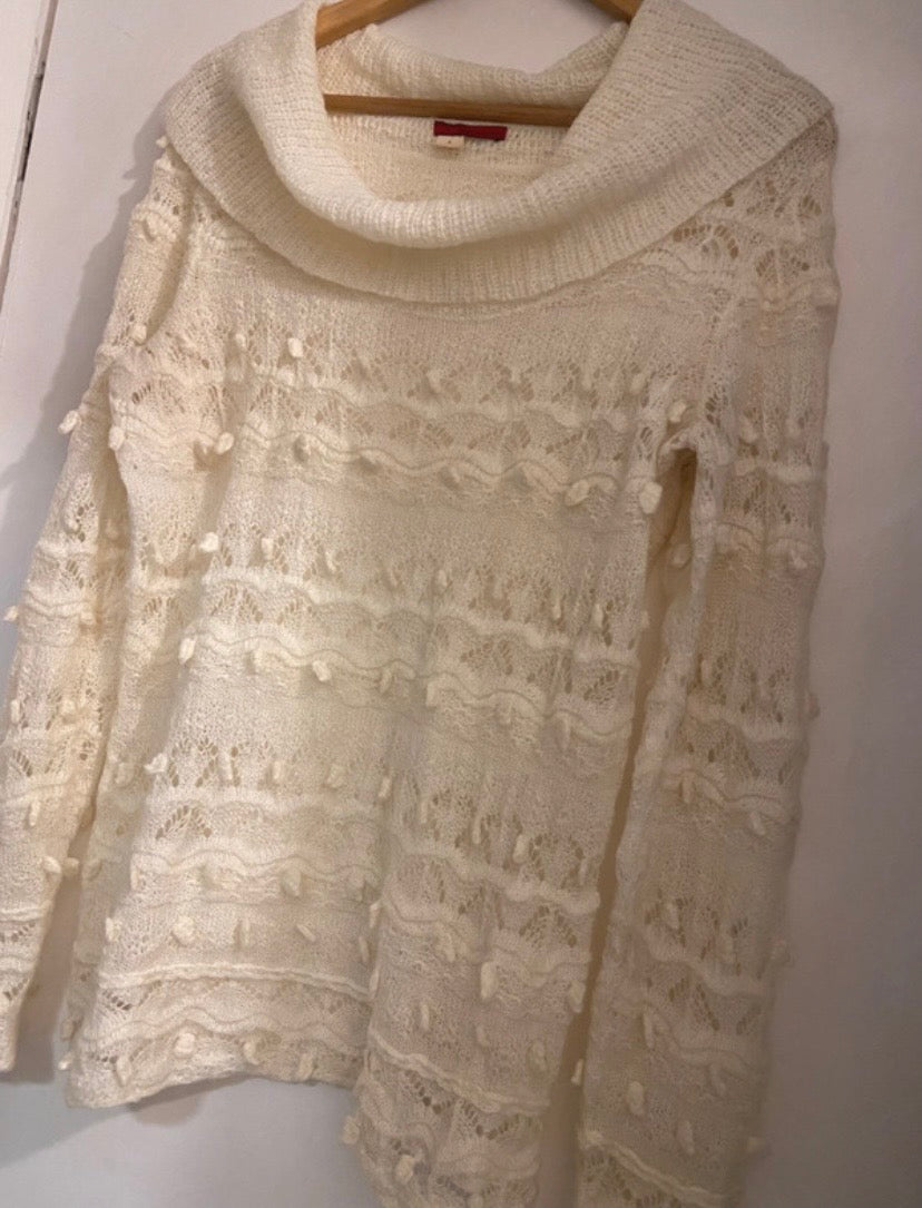 Ladies Vintage Cream Cowl Neck Fine Knit Textured Mohair Acrylic Blend Jumper by Tapemeasure Size 12