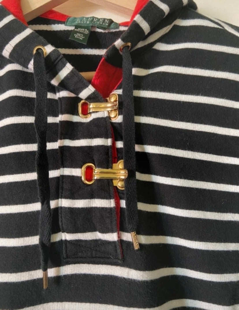 Ralph Lauren Women’s Striped Hoodie Size 8 Black and White