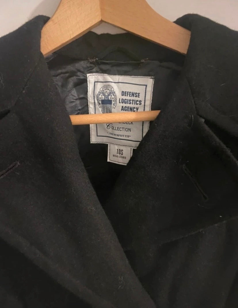 Ladies Ex US Navy Vintage Military Peacoat Overcoat Black Pure Wool Size 10