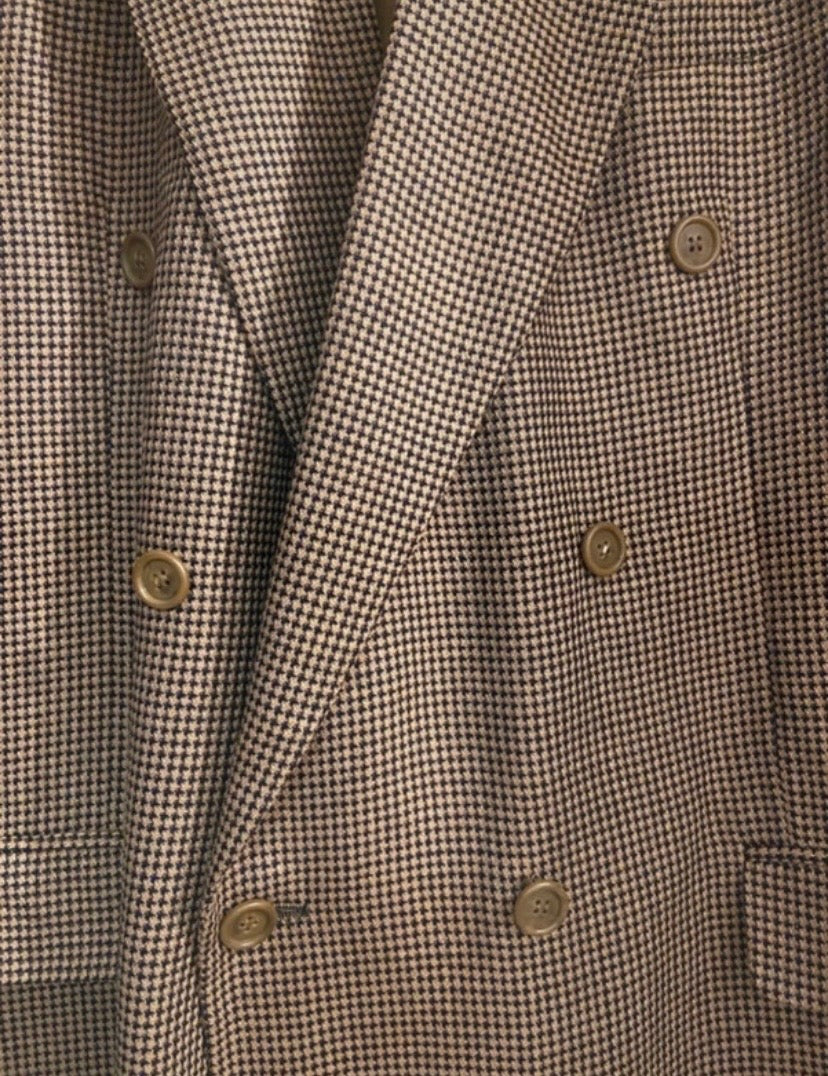 Men’s Pierre Balmain Vintage Wool & Silk Houndstooth Brown Blazer Size 44R