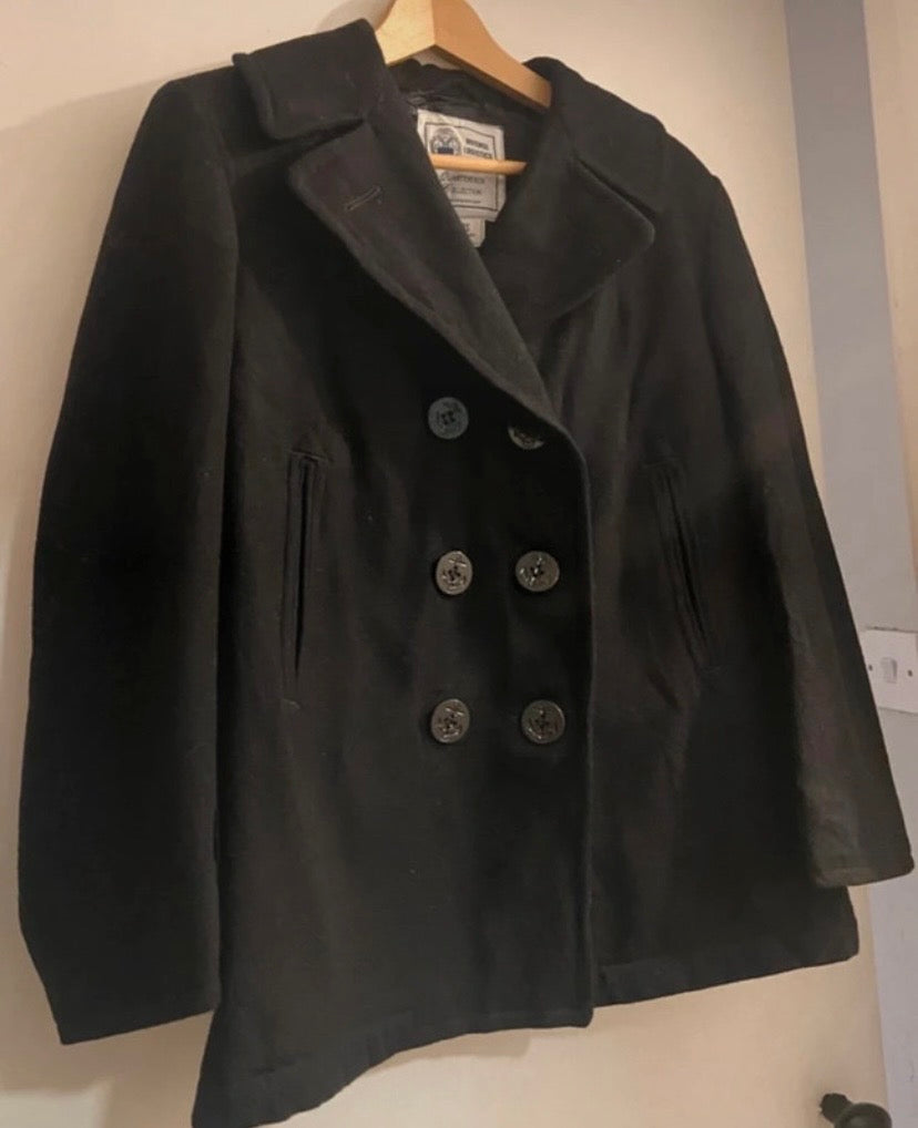 Ladies Ex US Navy Vintage Military Peacoat Overcoat Black Pure Wool Size 10