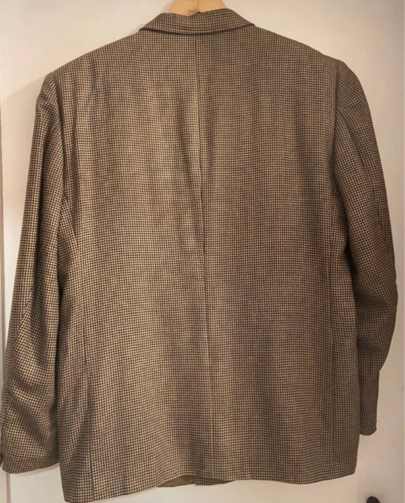 Men’s Pierre Balmain Vintage Wool & Silk Houndstooth Brown Blazer Size 44R