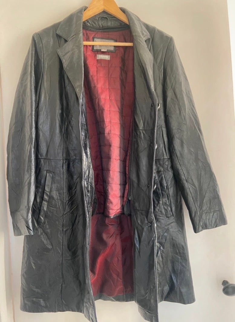 Ladies Wilsons Soft Leather Black Vintage Coat Detachable Quilted Lining Size 12