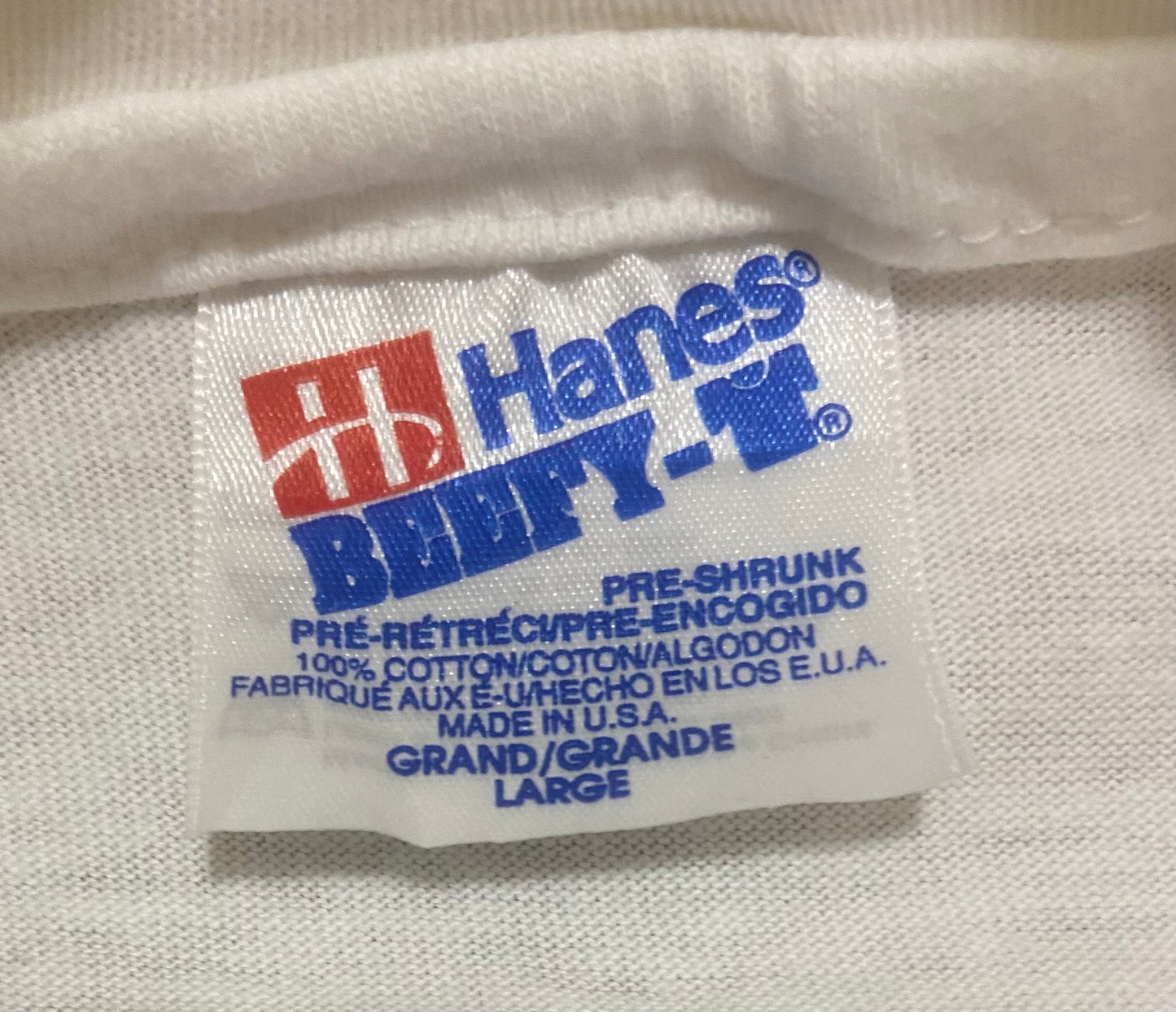 White T-Shirt Hanes Single Stitch 1994 Vintage Size L