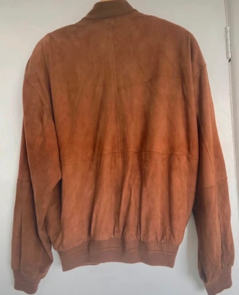 Men’s Suede Bomber Jacket Tan Brown Size 42”