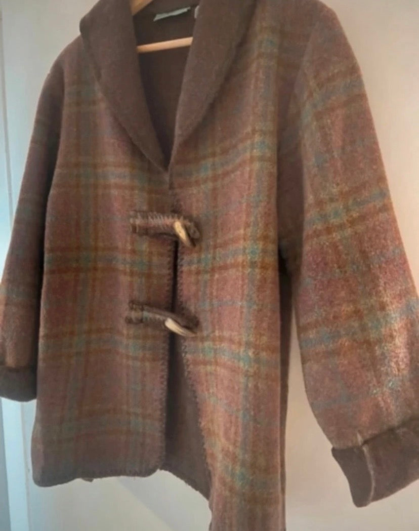 Ladies Marsh Landing (USA) Vintage Brown Plaid Check Wool Jacket Coat Unlined Size 12